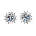 wholesale Metal material first, cross-border new one-carat sunflower moissanite stud earrings, niche fashion trend versatile inlaid earrings wholesale-0-1