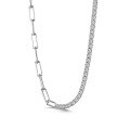 wholesale S925 Sterling Silver Korean Viral Women's Zirconia Row Diamond Chain Link Asymmetrical Design High-End Pendant Necklace-0-5