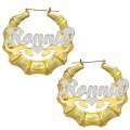 wholesale Gold-plated bamboo name earrings in dual-tone heart shape, fashionable and versatile for cross-border hot sales-0-4