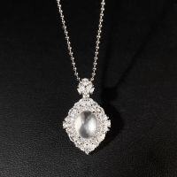 wholesale S925 Sterling Silver with High-Ice Natural Mineral-Included Jade Pendant and Full Diamond Accent Necklace, Minimalist New Chinese Style-Water Jade--XL190 Copper (copper with cross chain)