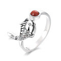 wholesale S925 Sterling Silver Chinese Style Koi Fish Inlaid with Southern Red Agate Adjustable Ring, Symbolizing Good Luck and "Abundance Every Year"-0-5