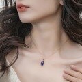 wholesale S925 Sterling Silver New Simple Geometry Lapis Lazuli Pendant Choker Necklace for Women Wholesale from Manufacturer-0-1