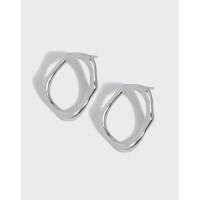 wholesale S925 sterling silver 006 Korean version ins niche design minimalist earring circle versatile irregular geometric oval stud earrings for women-Platinum [with sterling silver ear plugs] &gt; 925 silver