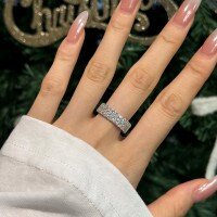 wholesale S925 Sterling Silver Christmas Best-Seller Women's Ring, Exquisite and High-End Round Zirconia Row Diamond Design Wedding-Style Thick Band-DY121236-SW-WH>6