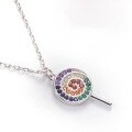 wholesale S925 Sterling Silver Lollipop Rainbow Candy Necklace with Swarovski Elements and Colorful Zirconia, Trendy Korean Micro-Paved Style-0-2