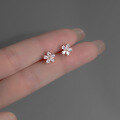 wholesale S925 Silver Floral Stud Earrings, Korean-style Small Fresh Five-petal Flower with Inlaid Diamonds, Girly Heart Ear Jewelry G3445-0-3