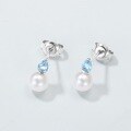 wholesale S925 Sterling Silver Japanese Korean Style Minimalist Geometric Natural Aquamarine Stud Earrings with Freshwater Pearls-0-2