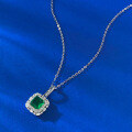 wholesale S925 Silver New Retro Pendant Simulated Emerald Cut 7*7 Versatile Women's Jewelry Live by Zhuozhifan-0-2