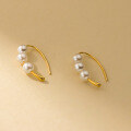wholesale S925 Sterling Silver Light Luxury Niche Design Fresh and Sweet Three Beads Teardrop Ear Hook M05525-0-2