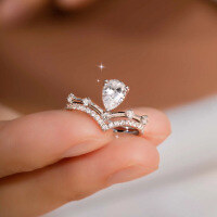 wholesale S925 Sterling Silver New Plant-Themed Fashion Luxury 30-Point Crown Ring Daily Elegant Unisex Versatile Style-R1194 White Diamond Crown Ring Size 8