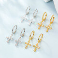 wholesale S925 Sterling Silver Micro-Pave Zircon Cross Pendant Hoop Ear Clasp Fashionable and Creative Design Earrings-0-1