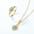 wholesale S925 Silver with 10K Gold Plating, Japanese and Korean New Style Natural Turquoise Pendant Intricately Set with Colored Gems, Exquisite Vintage Necklace-0-4