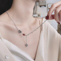 wholesale S925 Sterling Silver Ethnic Style Southern Red Agate Inlaid Ruyi Tassel Pendant Creative Fashion Collarbone Necklace-0-1