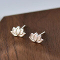 wholesale 999 Pure Silver Lotus Ear Studs for Women, New Trendy Hook Earrings for Healing Ear Piercings, Small Niche Circle Face Slimming Ear Accessories-0-5