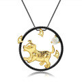 wholesale 925 Silver Chinese Zodiac Dog Pendant with Natural Gemstone, Designer Chinese Style Necklace-0-7