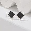 wholesale S925 Sterling Silver Geometric Diamond Black Earrings with Rhinestones, Minimalist Luxury Ins Style-0-2