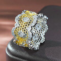 wholesale S925 Sterling Silver Gold-Plated Lace Ring, Openwork Mesh Wide Band Ring for Women, European and American Style-0-0