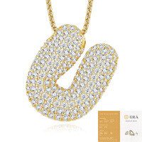 925 Silver Gold-Plated Letter Pendant Choker Necklace for Women-The letter U (including GRA certificate)