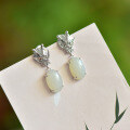 wholesale 925 Silver with Certificate, Vintage-style Hetian Jade Earrings, Hanfu Qipao Ear Drops, Year of the Dragon Zodiac Gemstone Ear Accessories-0-1