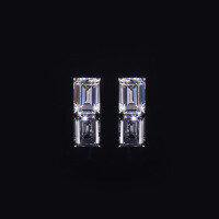 wholesale 14K Gold Four-Prong 15 Carat Moissanite Emerald Cut Earrings 9/10/18K Gold Ear Studs-9k gold inlaid moissanite earrings