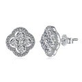 wholesale S925 Sterling Silver Women's Light Luxury Dainty Four-Leaf Clover Mother-of-Pearl Zircon Ear Studs with Silver Needles-0-9