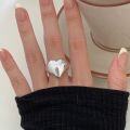 wholesale S925 Sterling Silver Open Heart Ring for Women, Korean Spring and Summer New Ins Trendy Versatile Heart-shaped Personality Ring-0-4
