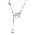 wholesale 999 Silver Maker S999 Ultra-Fairy Butterfly Pearl Tassel Necklace, Luxe and Versatile Fashion Pearl Collarbone Chain-0-4
