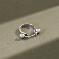 wholesale S925 Sterling Silver AR1561 Korean Version Fashionable Minimalist Geometric Double Bead Ring-Platinum No. 14