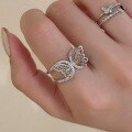 wholesale S925 Sterling Silver Exquisite Sparkling Hollow-Out Butterfly Ring Sweet Minimalist Diamond-Inlaid Retro Niche Fashion Ultra-Fairy Ring-0-0