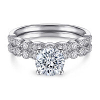 wholesale 925 Sterling Silver SKA Women's Set Ring Wedding Ring Set Women's Stackable Ring European and American Fashion Diamond Ring Dropshipping Factory-Platinum US size 8#