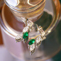 wholesale S925 silver new small fresh 45*9mm marquise leaf earrings with lab-grown emerald ear studs-0-3