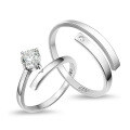 wholesale Silver couple rings, a pair of minimalist and elegant unisex matching bands with a lightweight luxury design, featuring a single diamond and an open-ended style-0-4