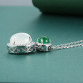 S925 Silver Full Silver Green Chalcedony Gourd Necklace-0-1