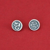 wholesale 925 Sterling Silver Retro Chinese Dragon Year Auspicious Totem Button DIY Braided Red Cord Bracelet Clasp Accessory Fitting-Dragon Pattern B Button