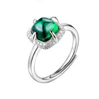 wholesale Platinum, Lab-Grown Sugarloaf Emerald, Small Retro Green Gemstone Ring, Exquisite Green Wave-Green US 9