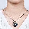 wholesale 925 Silver Italian Craftsmanship Natural Style Pattern Vintage Jewelry Designer Necklace with Inlaid Colored Gemstone Pendant-0-2