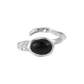 wholesale S925 Sterling Silver Ring for Women with Irregular Crossed Edge and Inlaid Black Onyx, Exuding a Cool, Niche, Chic, and Premium Vibe-0-5