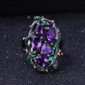 wholesale S925 Silver Italian Designer Craft Gemstone Ring Natural Style European and American Amethyst Ring with Genuine Colored Gemstones-0-1
