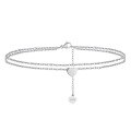 wholesale S925 Sterling Silver Double Chain Heart Charm Anklet - Fashionable, Versatile, and Trendy Manufacturer-0-4