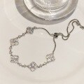wholesale S925 Sterling Silver Wealthy Heiress Style Four-Leaf Clover Flower Shell Diamond-Inlaid Adjustable Bracelet for Women, Exquisite and Light Luxury Celebrity Fashion-0-5