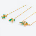 wholesale Gold-plated 925 Silver with Light Luxury Nano Green Zircon Leaf and Olive Branch Colorful Zircon Earrings for Women, Versatile Wholesale-0-3
