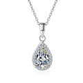 wholesale PT950 gold-plated 925 silver moissanite necklace for women, new style full pave teardrop pendant, elegant and luxurious collarbone chain for wholesale-0-4