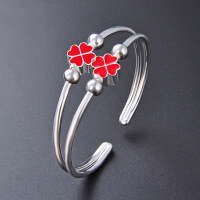 wholesale 999 Sterling Silver Dripping Clover Bracelet Double Loop Open-Ended Minimalist Classic Wholesale for Women-Four-leaf clover bracelet 999 silver