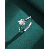 wholesale S925 Sterling Silver Ring for Women, Light Luxury, Niche, High-End Feeling, Set with Zircon, Six-Prong Shank Ring, Proposal, Wedding, Simulated Diamond Ring-Women's 925 Silver Zircon Ring Size 18