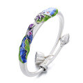 wholesale Sterling Silver S990 Yun Chao Xuan Retro Antique Craft Heavy Handmade Drip Glaze Colored Enamel Lotus Koi Adjustable Bangle for Women-0-4