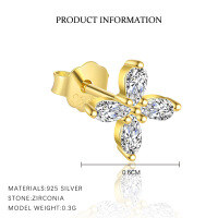 wholesale S925 Sterling Silver Marquise Zirconia Drop Dangle Earrings With Crystal Accents And Tassel-E4864-Gold/Single Pair 925 Silver