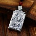 wholesale 990 Sterling Silver Retro Matte Square Pendant with Buddha and Dragon Pattern, Unisex Long Necklace for Women and Men-0-5