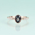 wholesale S925 Sterling Silver with Rose Gold Plated Inlaid Natural Black Rutilated Quartz Ring-0-1