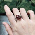 wholesale S925 Sterling Silver Unique Double Ring with Natural Garnet Gemstone Cross-Border New Style-0-3