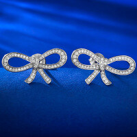 wholesale S925 Sterling Silver Bow Earrings for Women, Minimalist and Petite French-inspired Chic Ear Accessories-E355 Bow 925 Silver